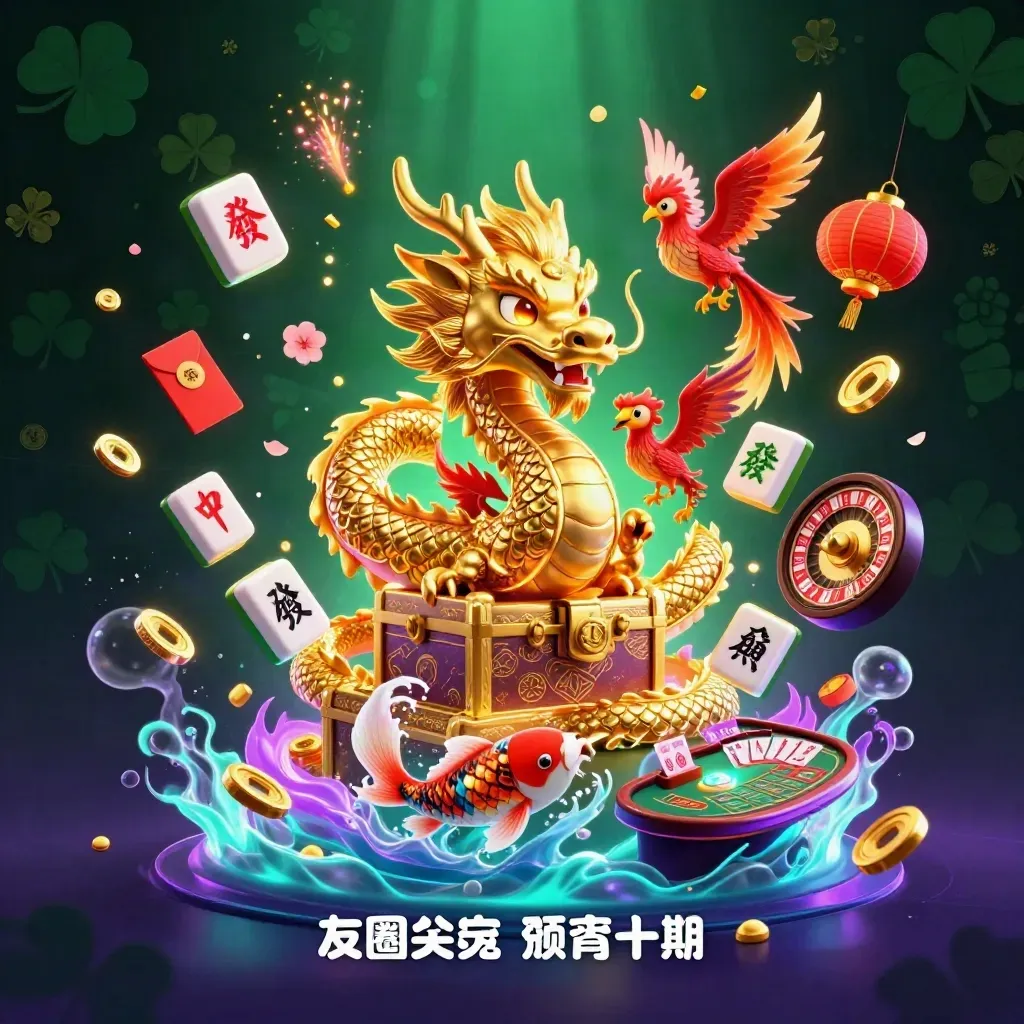 Golden dragon, phoenix, and koi amid mystical casino treasures in emerald-gold glow.